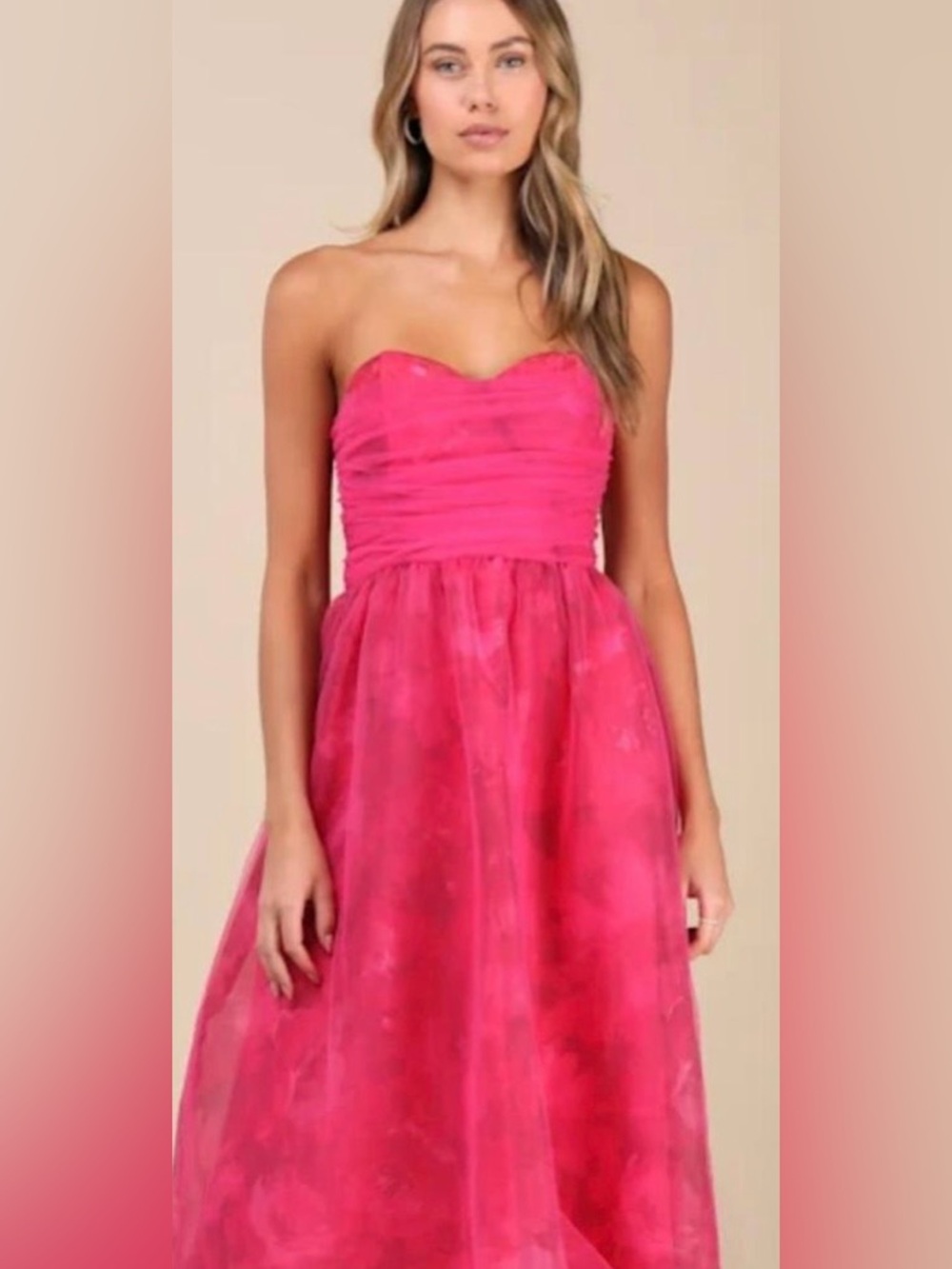 Lulu's Vibrant Hot Pink Tulle Strapless Party Dress - Picture 2 of 12